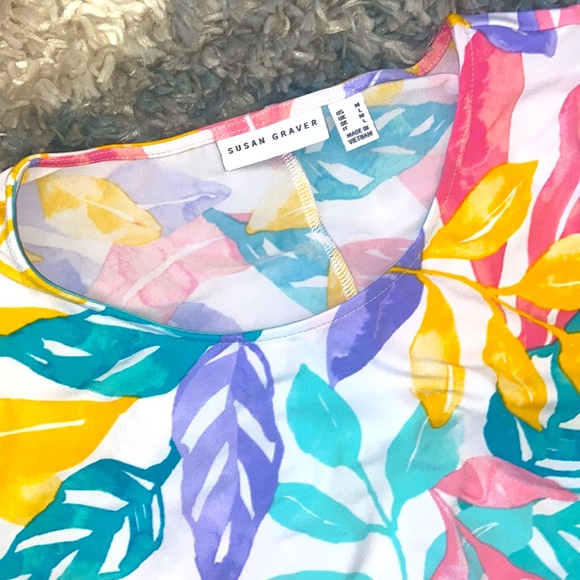 Susan Graver Regular Liquid Knit Fit & Flare Dress ~ Multi Tropical - Picture 4 of 6